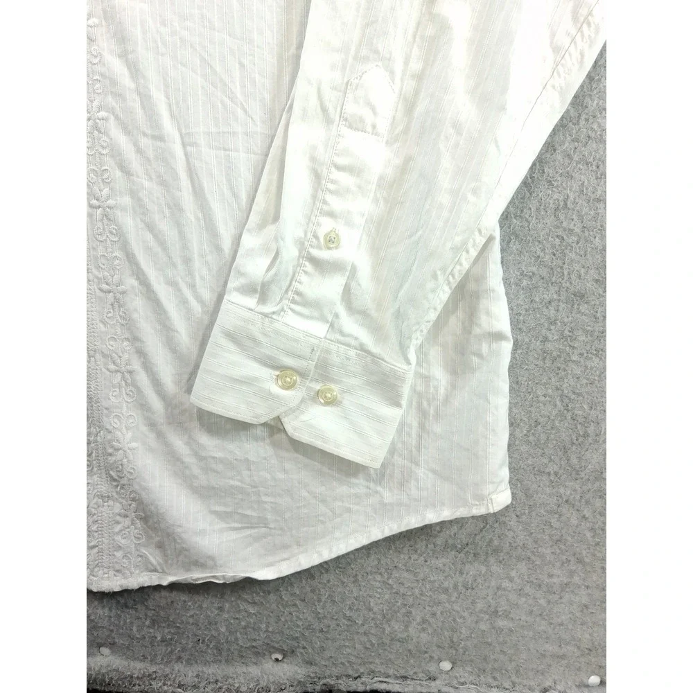 Banana Republic Button Down Mens L White Classic Fit Embroidered Floral Stripe